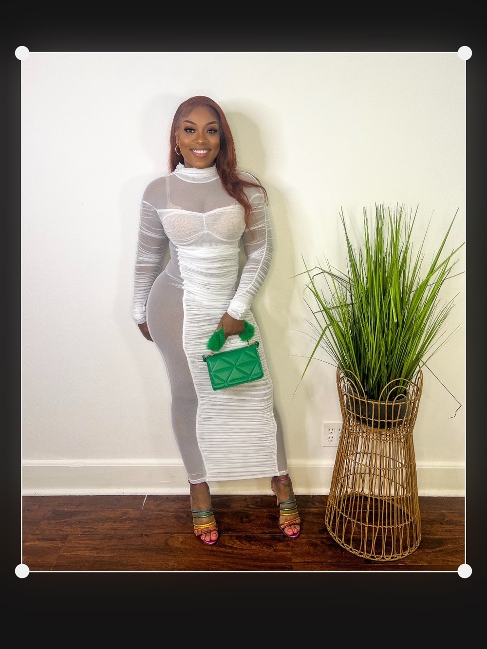 White Sheer Long-Sleeve Bodycon Dress